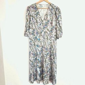 NWT Nordstrom Signature Stretch Silk Button Front Puff Sleeve Floral Dress SZ 6
